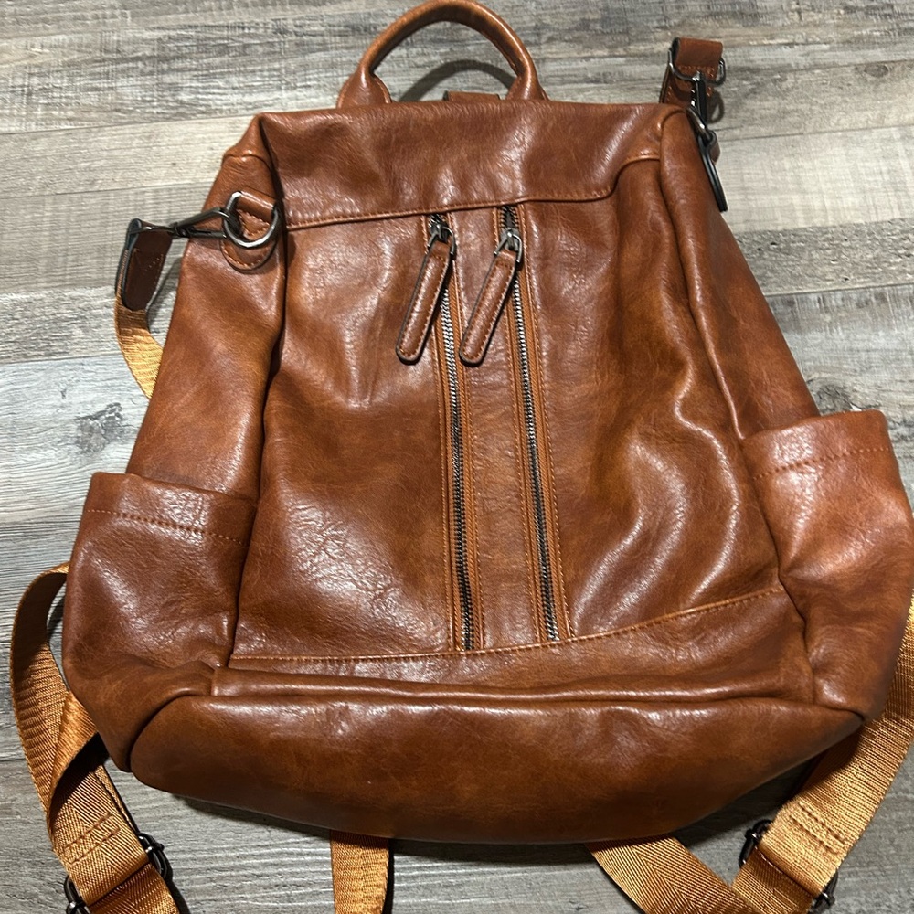 Brown faux Leather Backpack